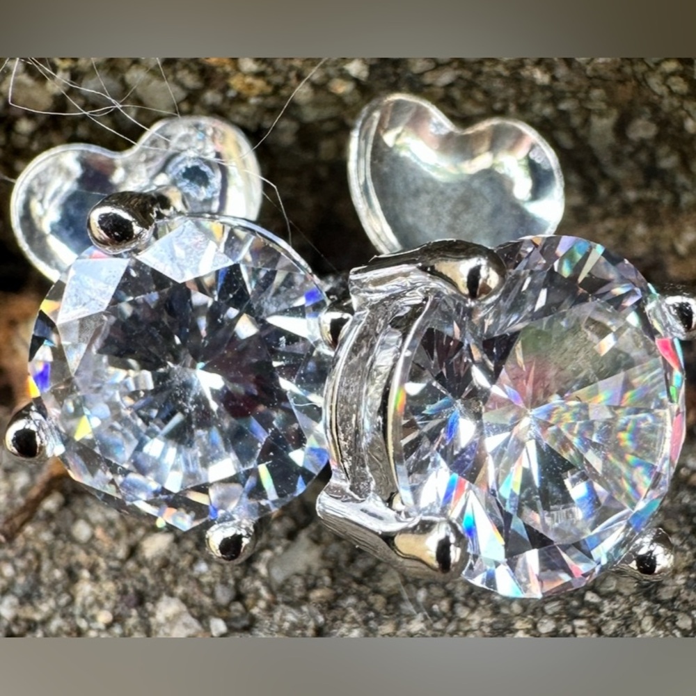 Elegant Large Silver Tone Faux Crystal Stud Earrings